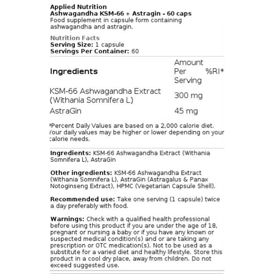 Applied Nutrition Ashwagandha KSM-66 + Astragin 60 caps - Image 2